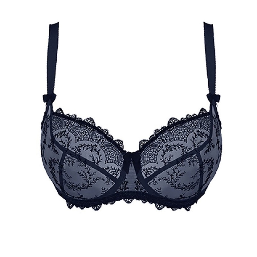 Louise Sheer Floral Lace Underwire Bra in Navy